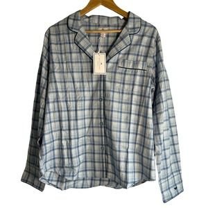 Petite Plume Women’s Size Large Plaid Tartan Seafarer Button Up Pajama Shirt Top